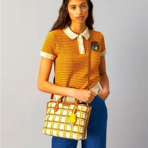 PERRY WOVEN CAGE SMALL TRIPLE-COMPARTMENT TOTE BAG